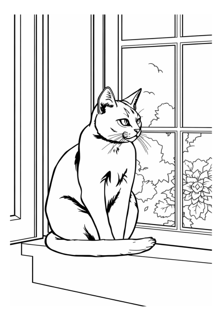 Charming Feline Relaxing on a Sunlit Windowsill