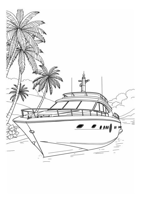Elegant Yacht with Tropical Landscape