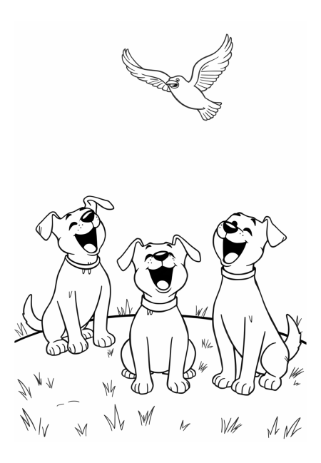 Three Dogs Barking at a Flying Bird