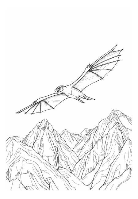 Soaring Pterodactyl Above Majestic Mountain Peaks