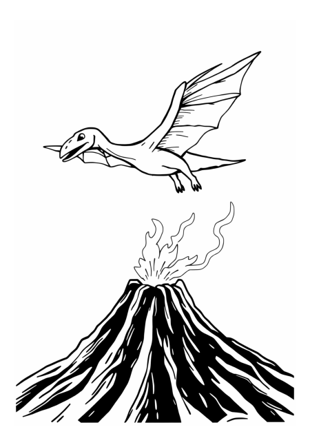 Pterodactyl Flying Over Volcano