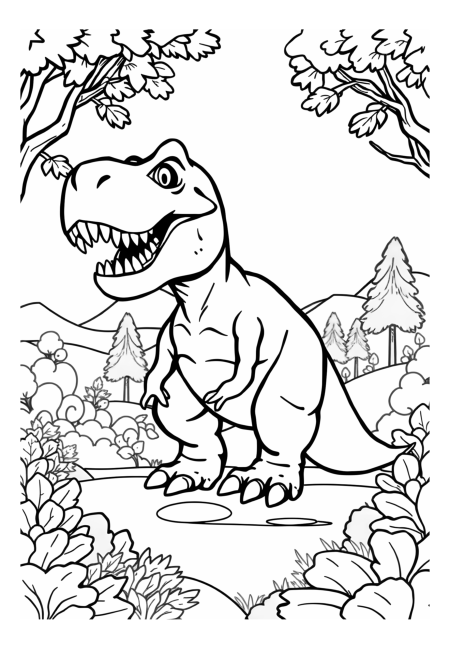 Fierce T-Rex Roaring in Lush Ancient Forest