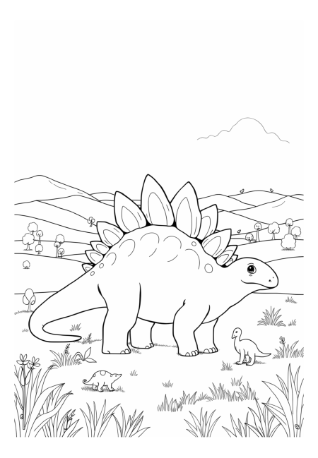 Stegosaurus and Friends in a Field