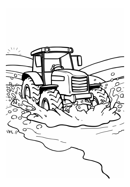 Tractor Splashes Through Deep Mud Puddle