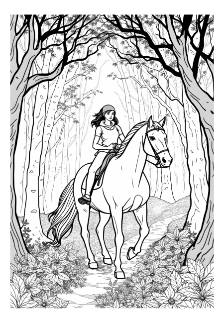 Horse and Rider in a Forest Adventure