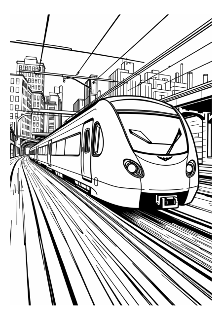 High-Speed Train Zooming Through the City