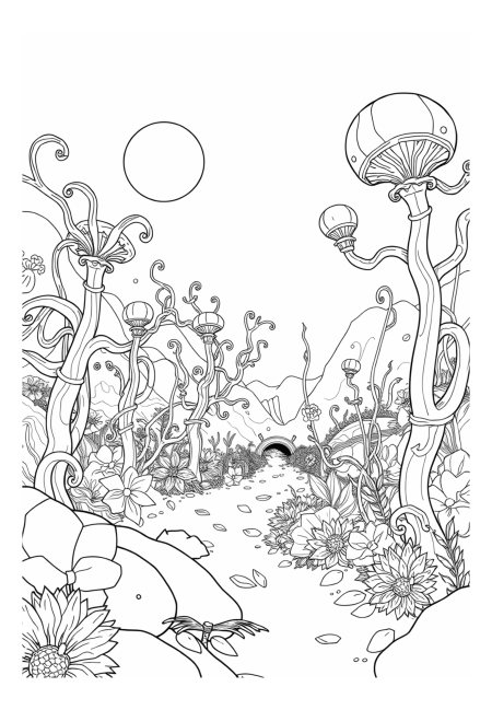 Otherworldly Terrain Featuring Exotic Flora and Mysterious Creatures