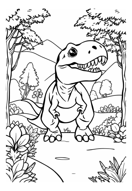 Mighty Tyrannosaurus Rex Roaring in Primeval Forest
