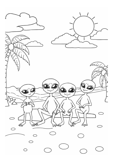 A Colorful Alien Family on Vacation