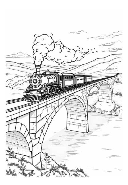 Steam Train Crossing a Scenic Bridge