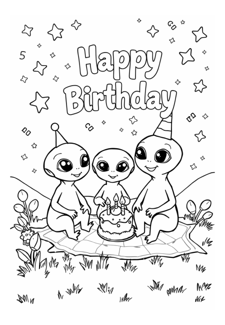 Alien Family Having a Picnic Under Stars
