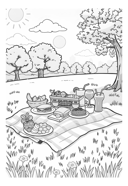 A Charming Picnic Scene with Food Galore