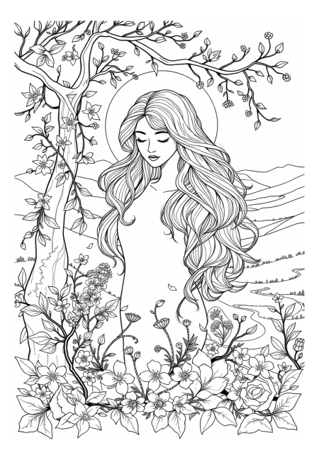 Celestial Goddess in Nature's Embrace