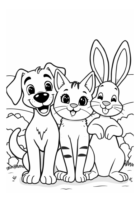 Furry Friends Trio: Dog, Cat & Rabbit