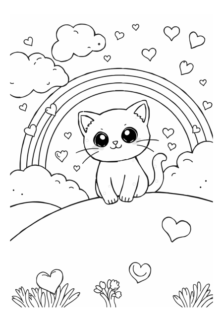 Kawaii Cat on a Rainbow Dream Adventure