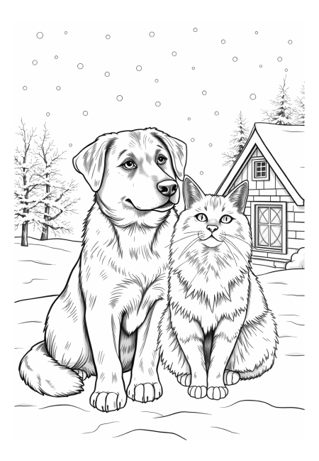 Cozy Winter Companions: Dog & Cat's Warm Night