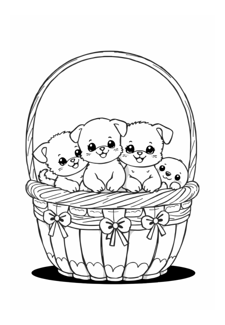 Adorable Pet Basket: Playful Kittens & Puppies