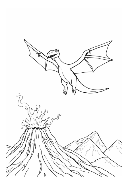 Legendary Pterodactyl Soaring Over Active Volcano