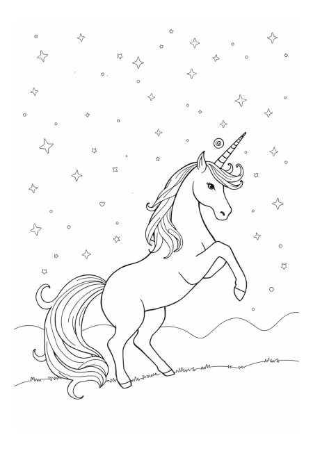 Majestic Unicorn in a Starry Night Landscape