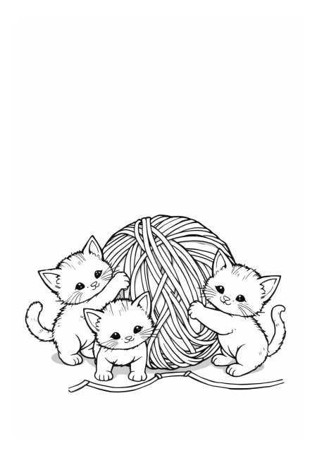 Playful Kittens in a Yarn Ball